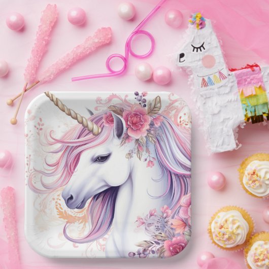 Cute Magical Unicorn Papieren Bordje (Feest)
