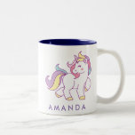 Cute Magical Unicorn Pastel Color Persoonlijk Tweekleurige Koffiemok<br><div class="desc">Gepersonaliseerde Mug met een Cute magical unicorn in pastelkleur op witte achtergrond. Cute en leuke design speciaal voor een meisje dat van eenhoorns en magische pony's houdt. Aangepast monogrammed cadeau. Pas het het toevoegen van jouw naam of douanetekst aan - te gebruiken pas het aan knoop of geef knoop uit....</div>