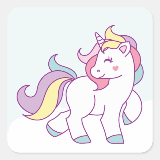 Cute Magical Unicorn Pastel Color Persoonlijk Vierkante Sticker (Voorkant)