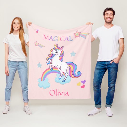 Cute Magical Unicorn Personalized Fleece Deken (In situ)