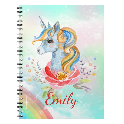 Cute Magical Unicorn Personalized Notitieboek (Voorkant)