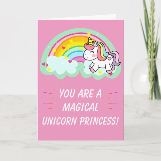 Cute Magical Unicorn Princess Pink Birthday Kaart (Voorkant)