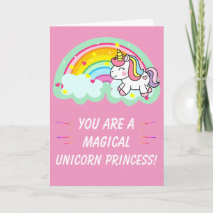 Cute Magical Unicorn Princess Pink Birthday Kaart