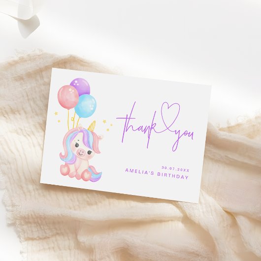 Cute Magical Unicorn Purple Girls Birthday Bedankkaart