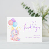 Cute Magical Unicorn Purple Girls Birthday Bedankkaart (Staand voorkant)