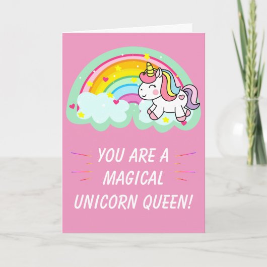 Cute Magical Unicorn Queen Pink Birthday Kaart (Voorkant)