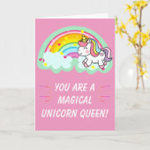 Cute Magical Unicorn Queen Pink Birthday Kaart (Gele Bloem)
