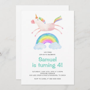 Cute Magical Unicorn Rainbow Birthday Kaart