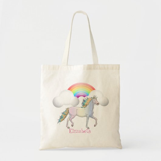 Cute Magical Unicorn, Regenboog Tote Bag (Voorkant)