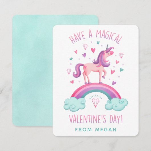Cute Magical Unicorn Valentijnsdag Flat Note Card Notitiekaartje (Voorkant / Achterkant)