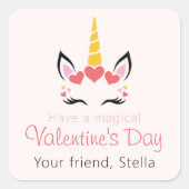 Cute Magical Unicorn Valentine's Day Personalized Vierkante Sticker (Voorkant)