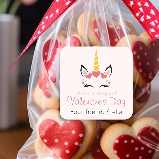 Cute Magical Unicorn Valentine's Day Personalized Vierkante Sticker