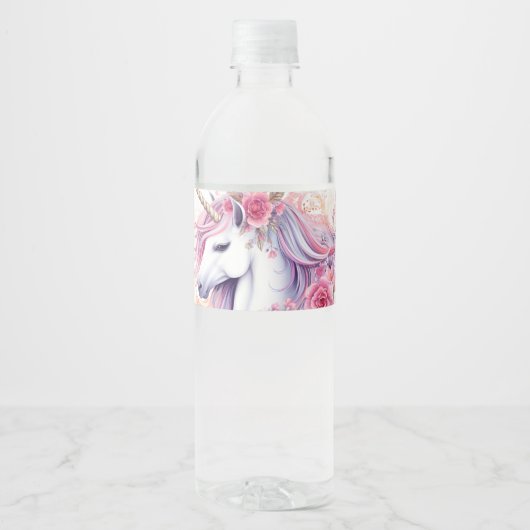 Cute Magical Unicorn Waterfles Etiket (Voorkant)
