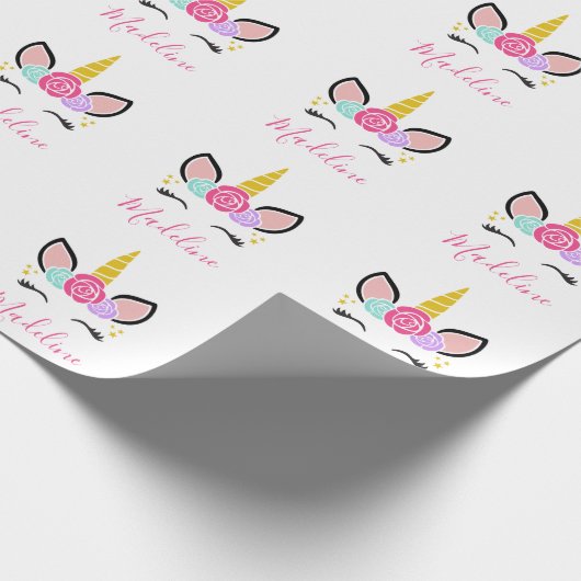 Cute Magical Unicorn Wrapping Paper Cadeaupapier (Hoek)