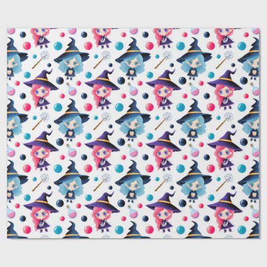 Cute Magical Witch Pattern Cadeaupapier (Vlak)