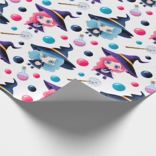 Cute Magical Witch Pattern Cadeaupapier (Hoek)