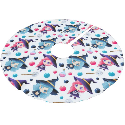 Cute Magical Witch Pattern Kerstboom Rok (Gekanteld)