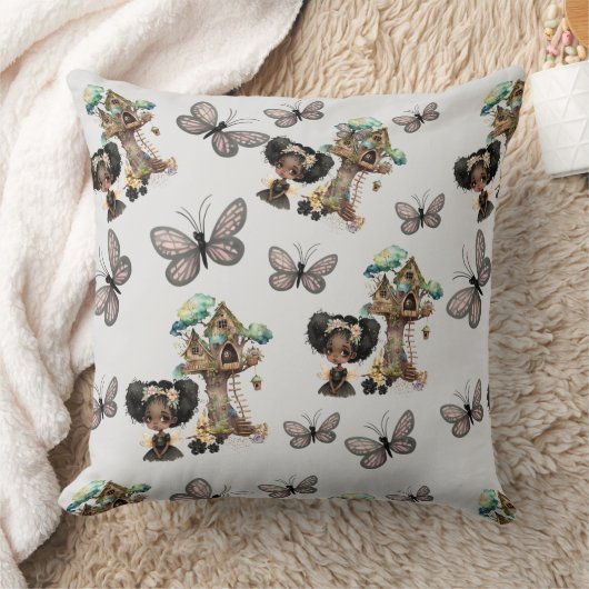 Cute Magical Woodland Fairy Butterfly Grey Kussen (Deken)