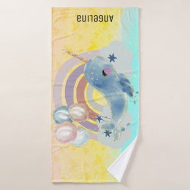 Cute Magical Zee Unicorn Custom Name Badhanddoek