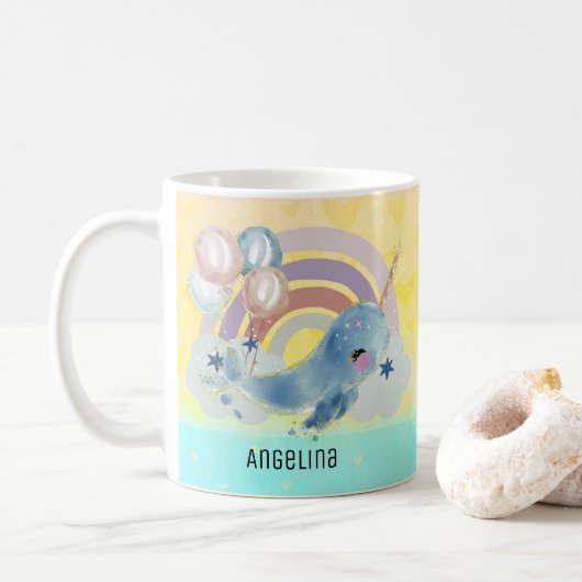 Cute Magical Zee Unicorn Custom Name Koffiemok (Met donut)