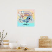Cute Magical Zee Unicorn Custom Name Poster (Keuken)