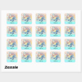 Cute Magical Zee Unicorn Custom Name Vierkante Sticker (Vel)