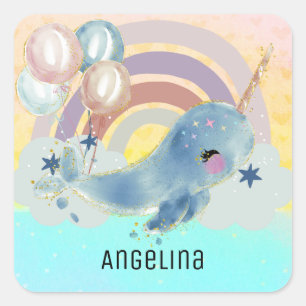 Cute Magical Zee Unicorn Custom Name Vierkante Sticker
