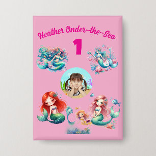Cute Magical Zeemeermin Onder-de-Zee 1e Verjaardag Button
