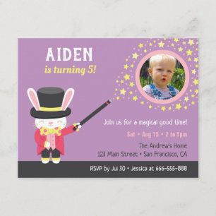 Cute Magicia Rabbit Photo Kids Birthday Party Kaart