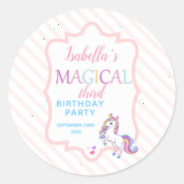 Cute Magische Eenhoorn Roze Verjaardagsfeestje  Ronde Sticker