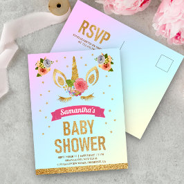 Cute Magische Gouden Glitter Eenhoorn Gezicht Baby Uitnodiging Briefkaart