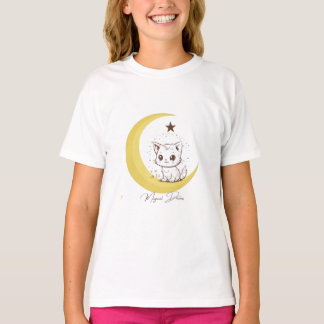 Cute Magische Kat op Maan Ster Droom - Ronde Stick T-shirt