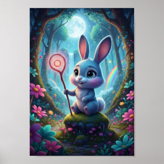 Cute Magische Konijn Konijn Toverstaf Maan Poster
