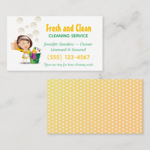Cute Maid Girl Polka Dots Cleaning Service Visitekaartje