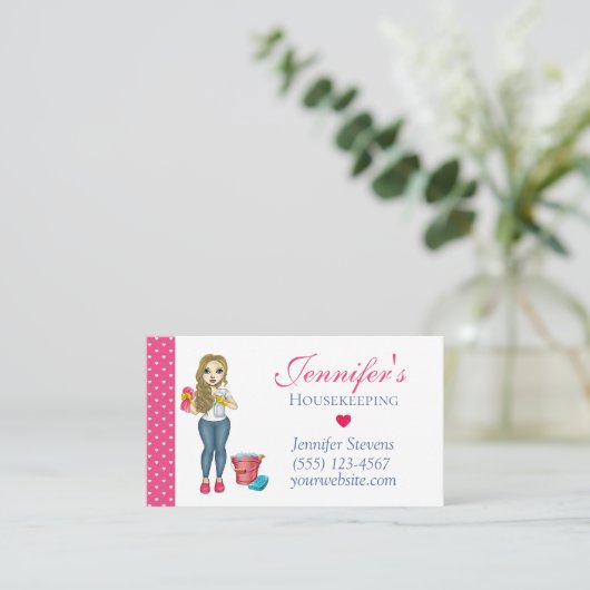 Cute Maid Heart House Cleaning Services Visitekaartje (Staand voorkant)