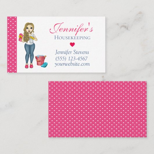 Cute Maid Heart House Cleaning Services Visitekaartje (Voorkant / Achterkant)