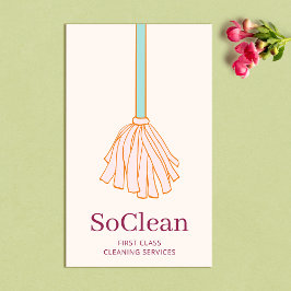 Cute Maid House Cleaner Cleaner Services Pink Mop Visitekaartje