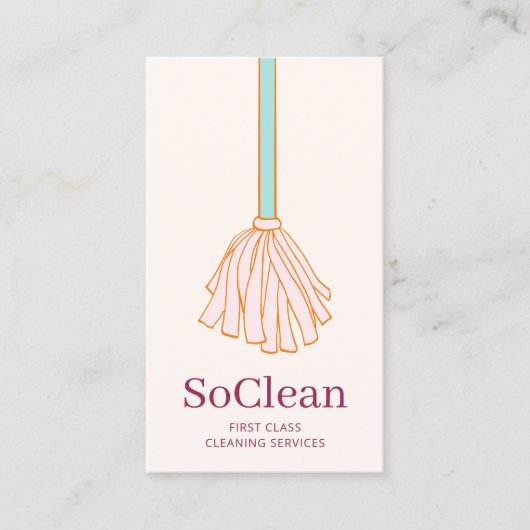 Cute Maid House Cleaner Cleaner Services Pink Mop Visitekaartje (Voorkant)