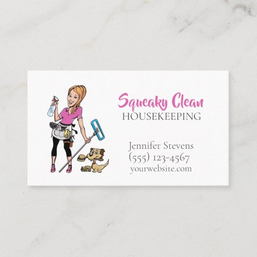Cute Maid House Cleaning Service Visitekaartje (Voorkant)