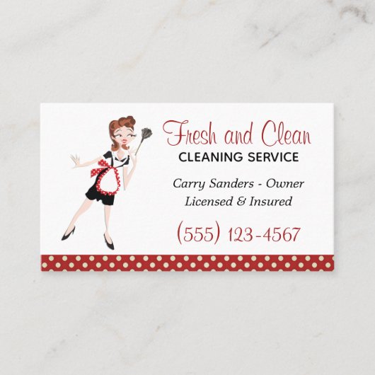 Cute Maid House Cleaning Service Visitekaartje (Voorkant)