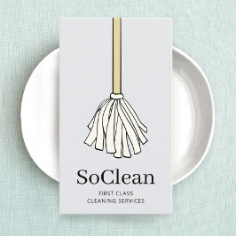 Cute Maid House Cleaning Services Cartoon Visitekaartje