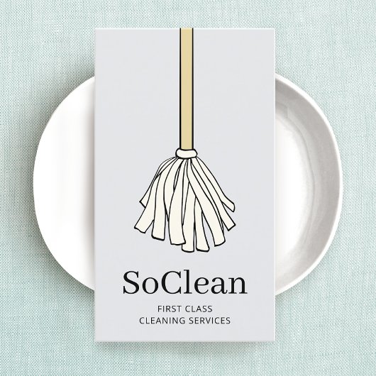 Cute Maid House Cleaning Services Cartoon Visitekaartje