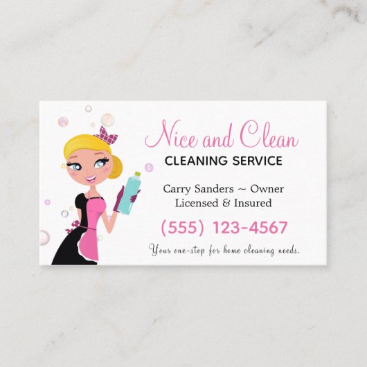 Cute Maid Polka Dot House Cleaning Service Visitekaartje (Voorkant)