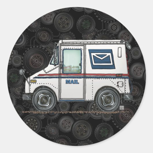 Cute Mail Truck Ronde Sticker (Voorkant)
