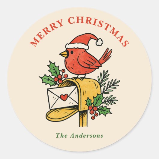 Cute Mailbox Cardinal Christmas Holiday Sticker (Voorkant)