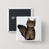 Cute Maine Coon Cat Cartoon - Bruine Tabby Vierkante Button 5,1 Cm (Voorkant /achterkant)