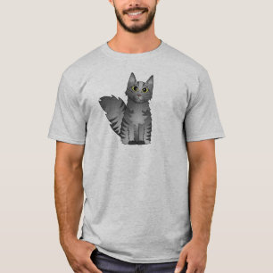 Cute Maine Coon Cat Cartoon - Silver Tabby T-shirt