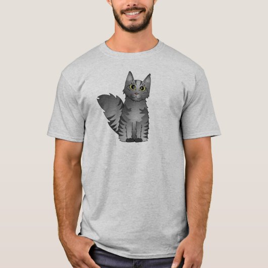 Cute Maine Coon Cat Cartoon - Silver Tabby T-shirt (Voorkant)