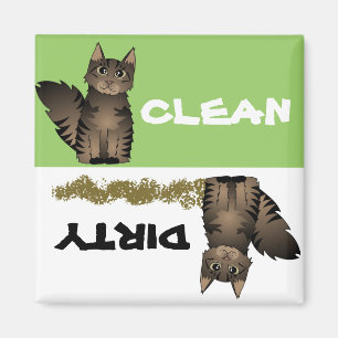 Cute Maine Coon Cat Clean Dirty Dishwasmachine Mag Magneet