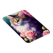 Cute Maine Coon Cat Face & Flower Magneet (Rechterzijde)